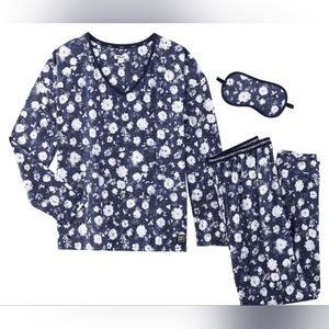 DKNY Sleep Jogger Set with Eye Mask, Small, Blue Floral, NWT